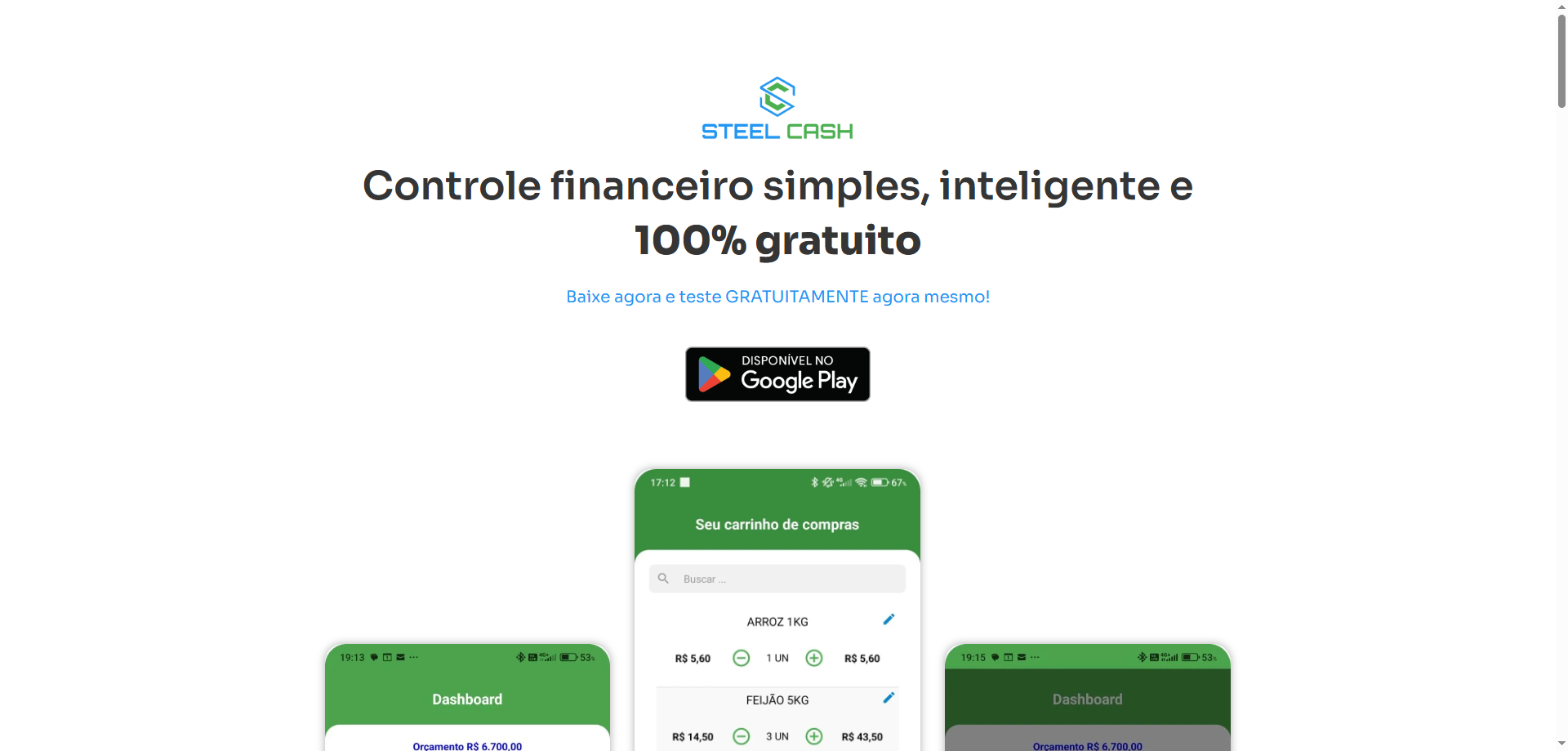 Página de vendas para app financeiro Steel Cash criado pela Agência Spin