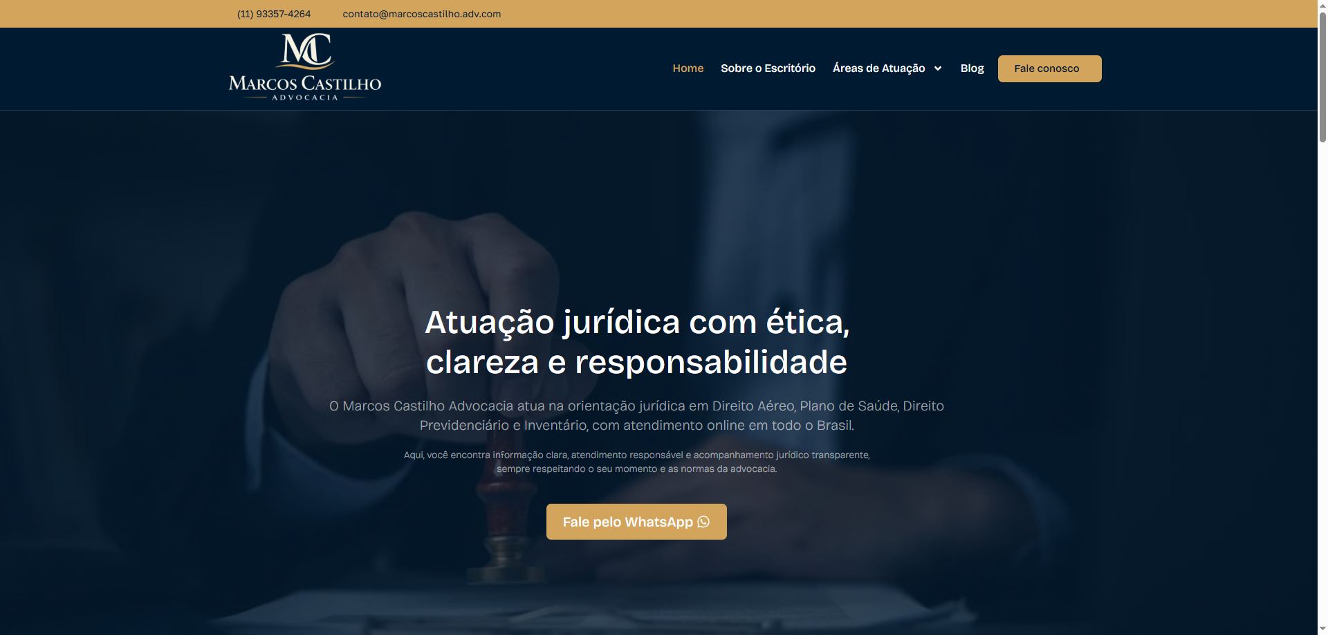 Site institucional para escritório de advocacia criado pela Agência Spin em São Paulo