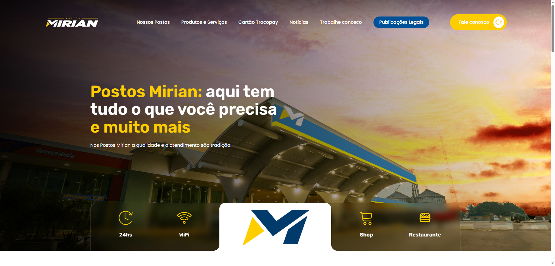 Site institucional para posto de gasolina Posto Mirian criado pela Agência Spin em Rondônia