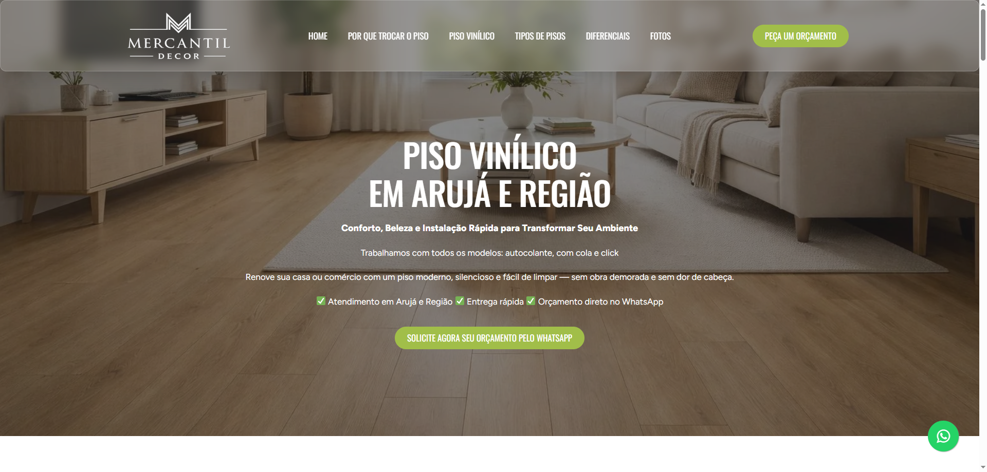 Site profissional para loja de pisos vinílicos Mercantil criado pela Agência Spin em São Paulo