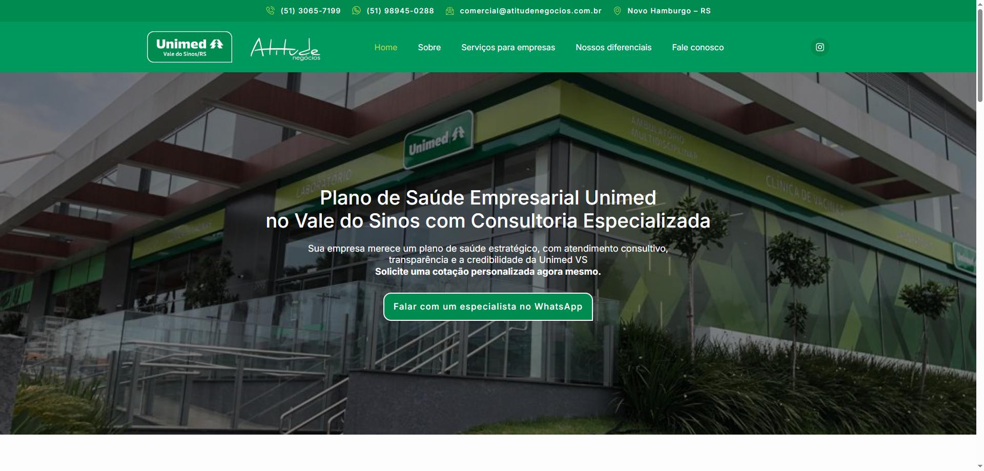 Site profissional para planos de saúde Atitude Negócios criado pela Agência Spin em Porto Alegre