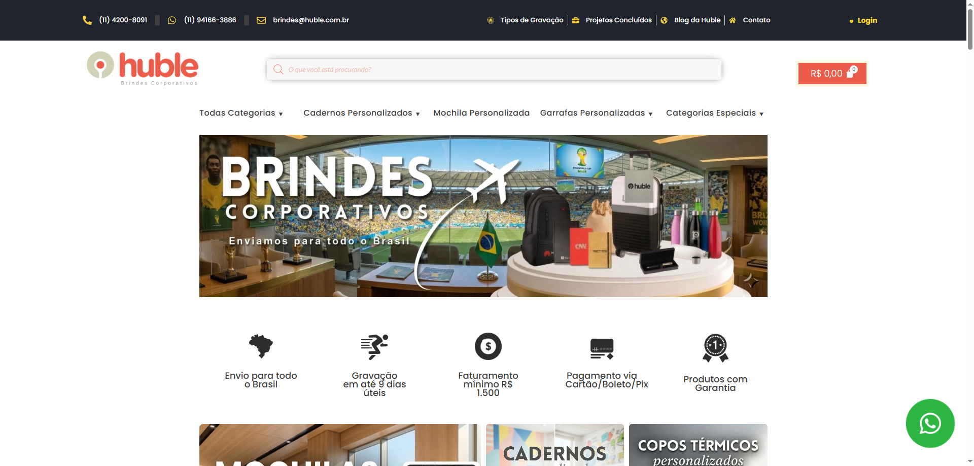 E-commerce Huble Brindes Personalizados criado pela Agência Spin