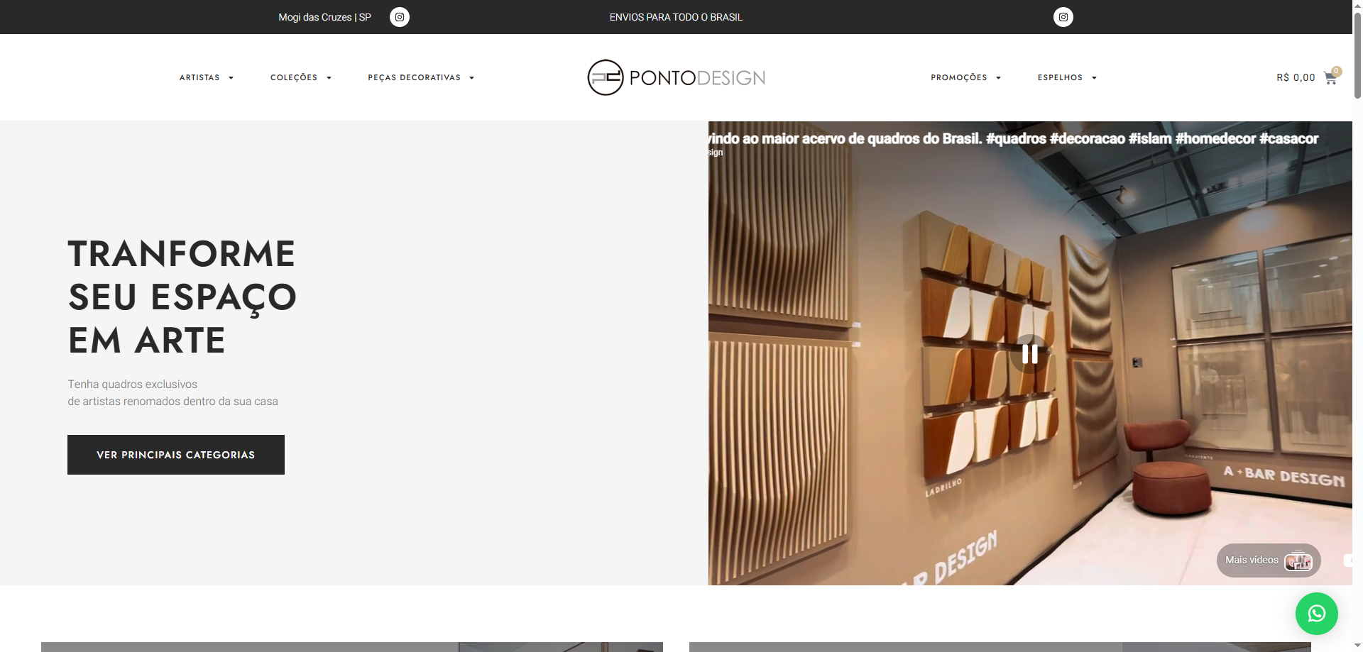 E-commerce Ponto Design Quadros criado pela Agência Spin