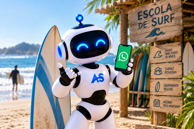 Chatbot com IA no WhatsApp para escola de surf em Florianópolis