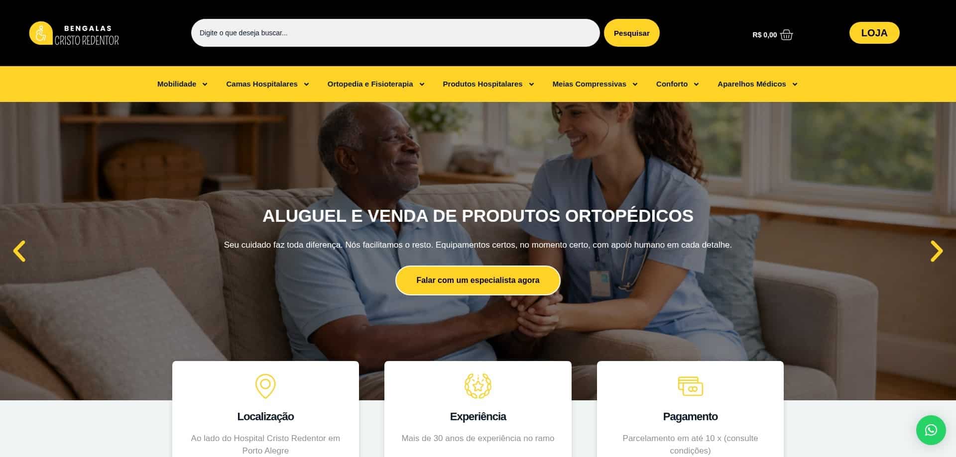 Site Bengalas Cristo Redentor criado pela Agência Spin, Produtos Ortopédicos · Porto Alegre, RS