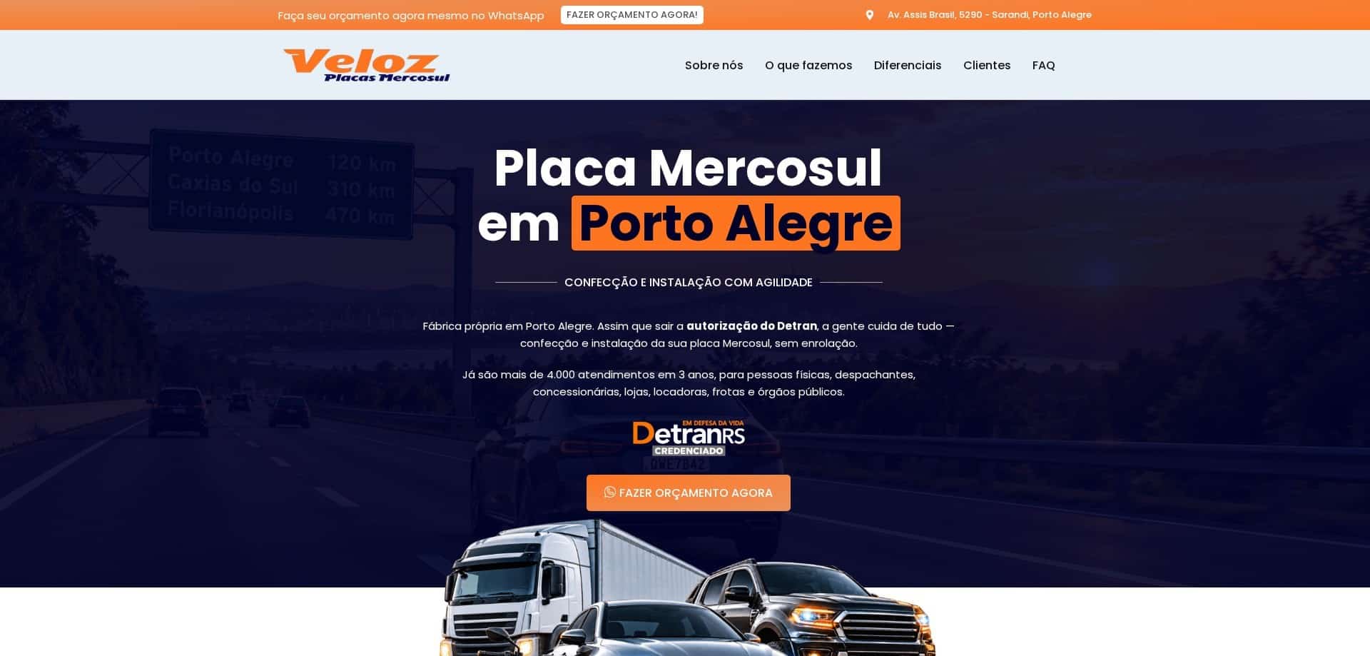 Site Veloz Placas Mercosul criado pela Agência Spin, Placas Mercosul · Sarandi, Porto Alegre, RS