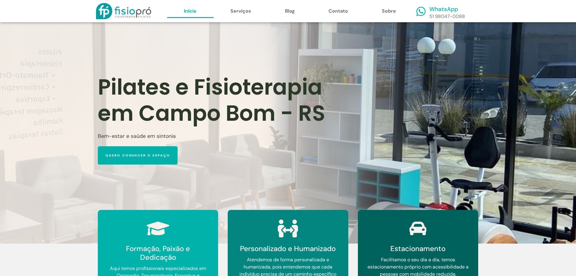 Site Clínica FisioPró criado pela Agência Spin, Fisioterapia e Pilates · Campo Bom, RS
