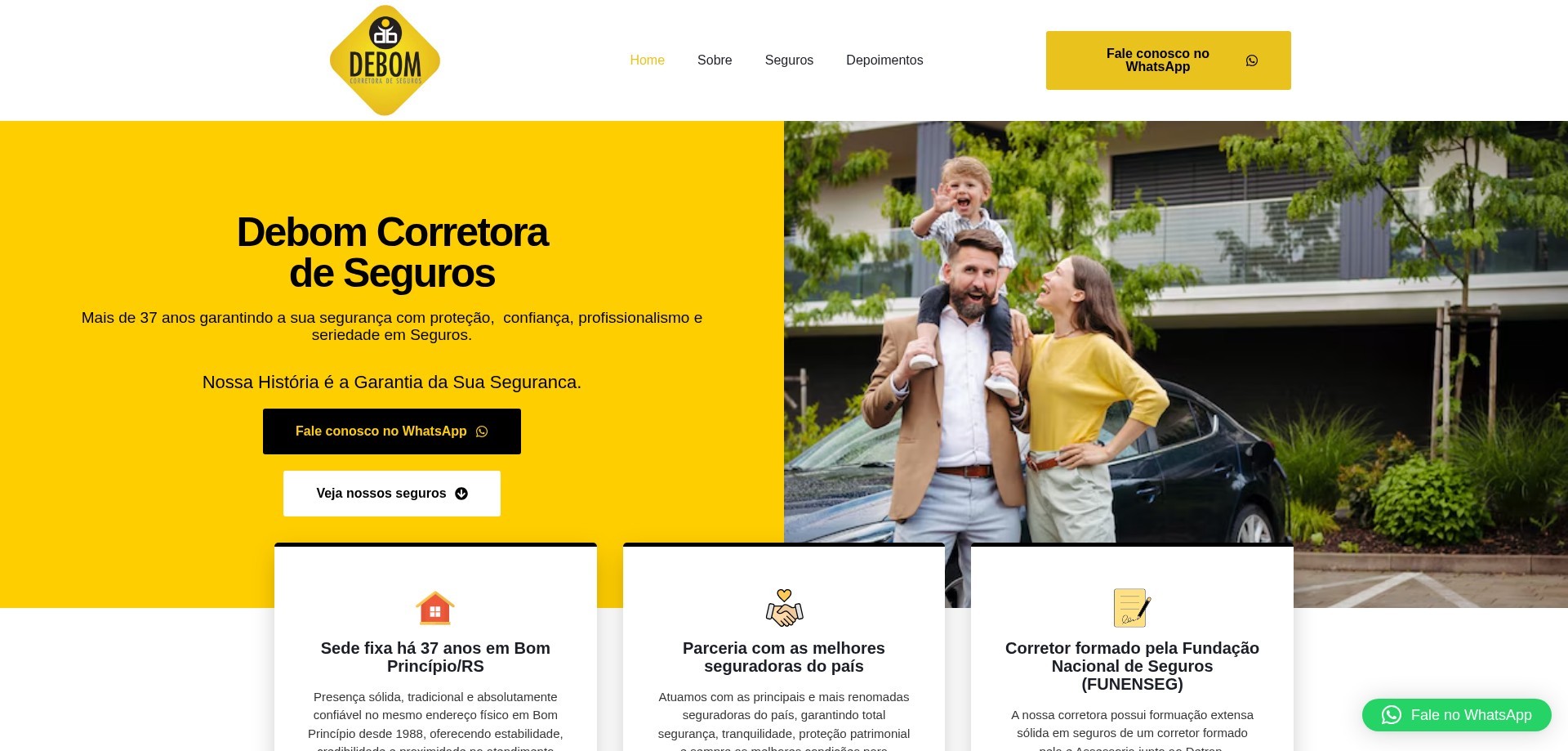 Site DEBOM Seguros criado pela Agência Spin, Corretora de Seguros · RS