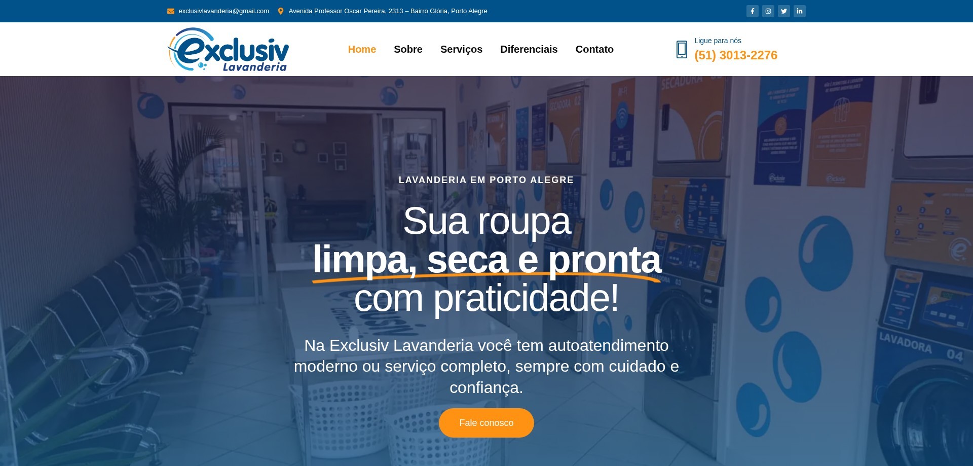 Site Exclusiv Lavanderia criado pela Agência Spin, Lavanderia · Porto Alegre, RS