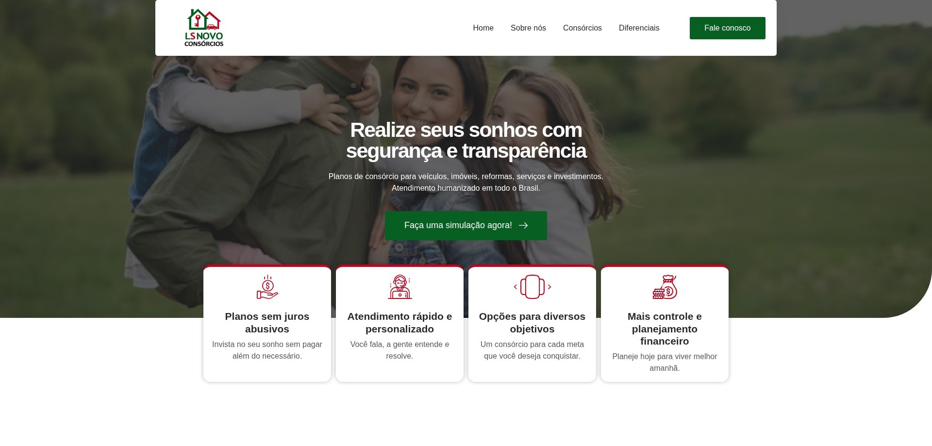 Site LS Novo Consórcios criado pela Agência Spin, Consórcios · RS