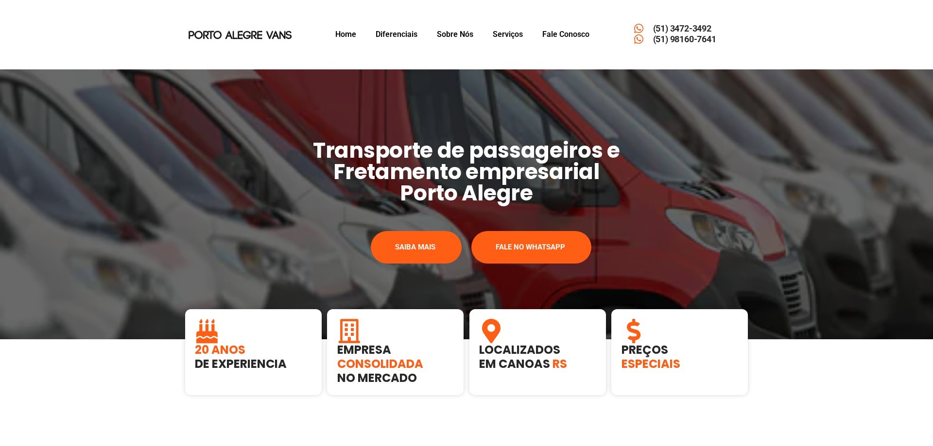 Site Porto Alegre Vans criado pela Agência Spin, Transporte de Passageiros · Porto Alegre, RS