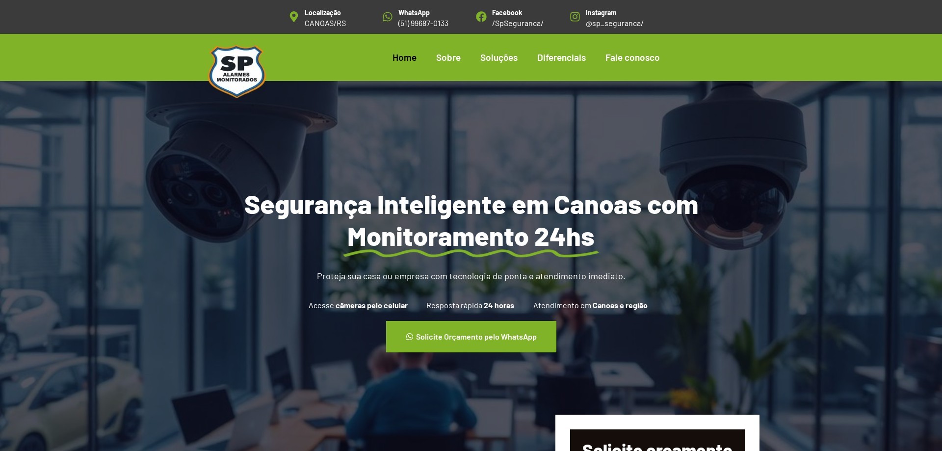 Site SP Segurança criado pela Agência Spin, Alarmes e Monitoramento · Canoas, RS