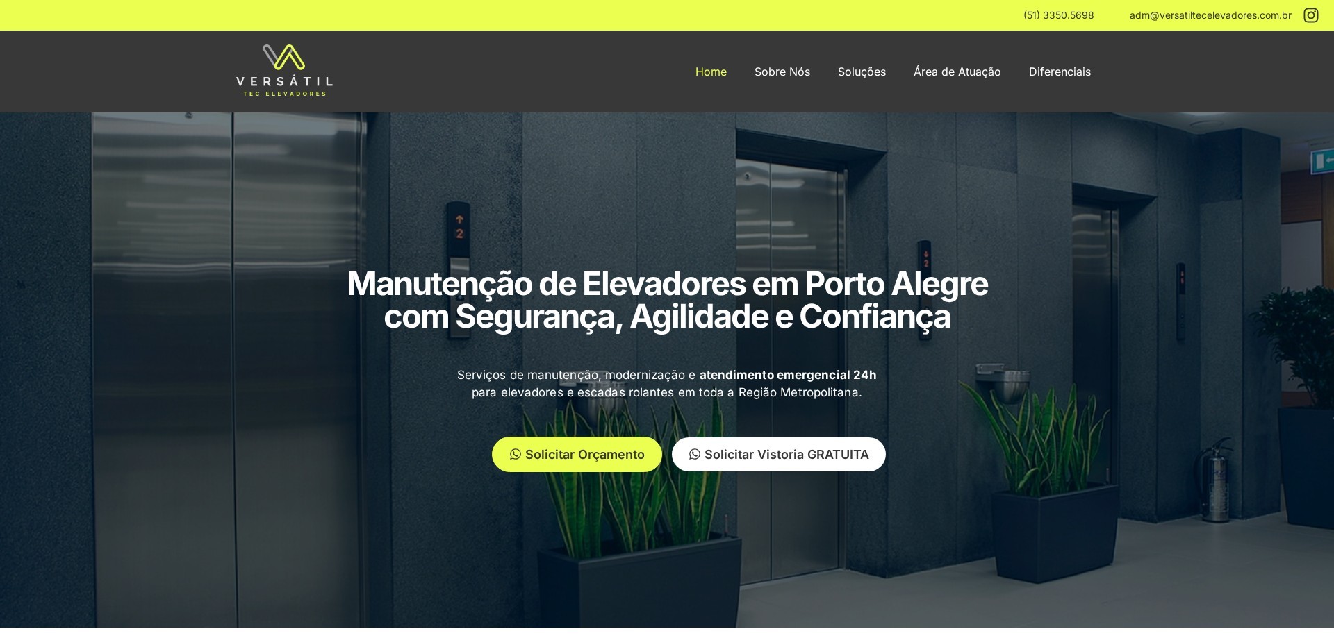Site Versátil Tec Elevadores criado pela Agência Spin, Elevadores · Porto Alegre, RS